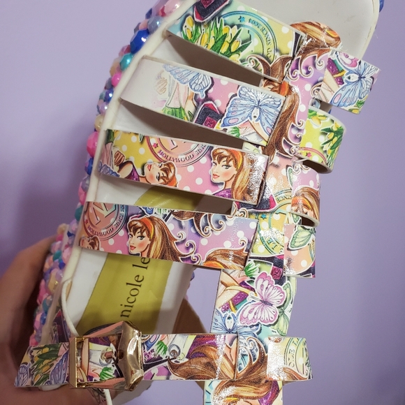 RARE Y2k Bejeweled Kawaii Pastel Nicole Lee Sandal Block Heels - Picture 4 of 10